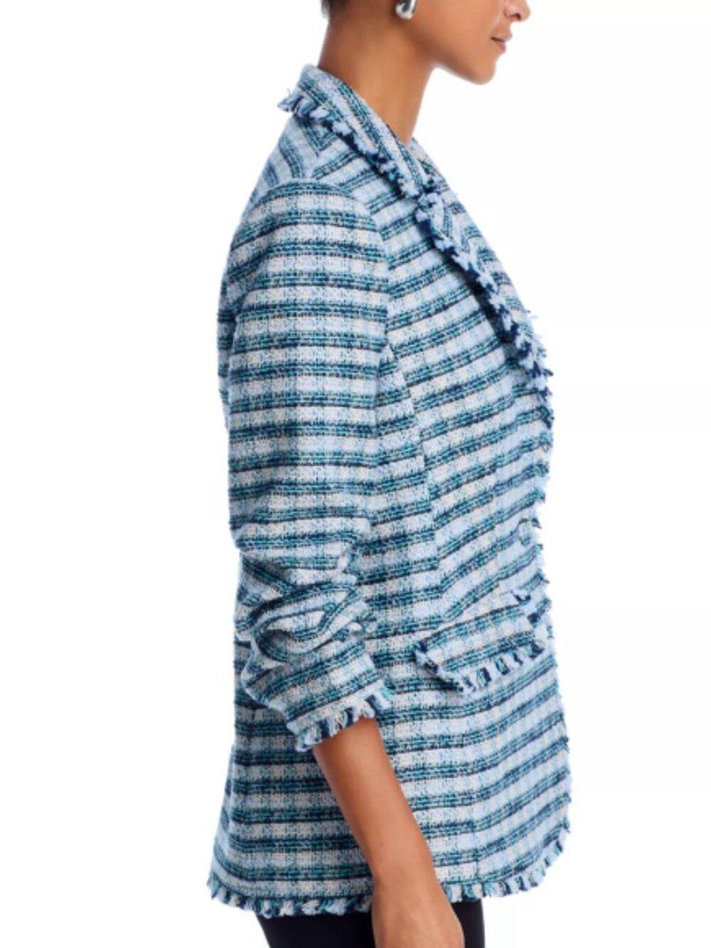 Cinq à Sept 'Khloe' Fringe-Trim Matilda Tweed Blazer, Navy Blue Multi - Picture 2 of 5